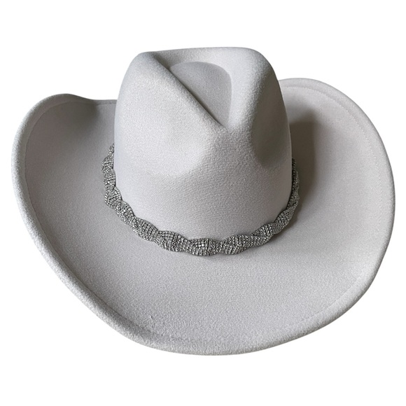 NEW Arula Ivory White Felt Ladies Cowboy Hat with Silver Sequin Braided Hatband - Picture 2 of 12